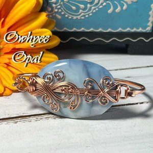 Owyhee Opal Cuff Bangle Bracelet Copper Wire Wrap Gemstone Crystal Bohemian New!